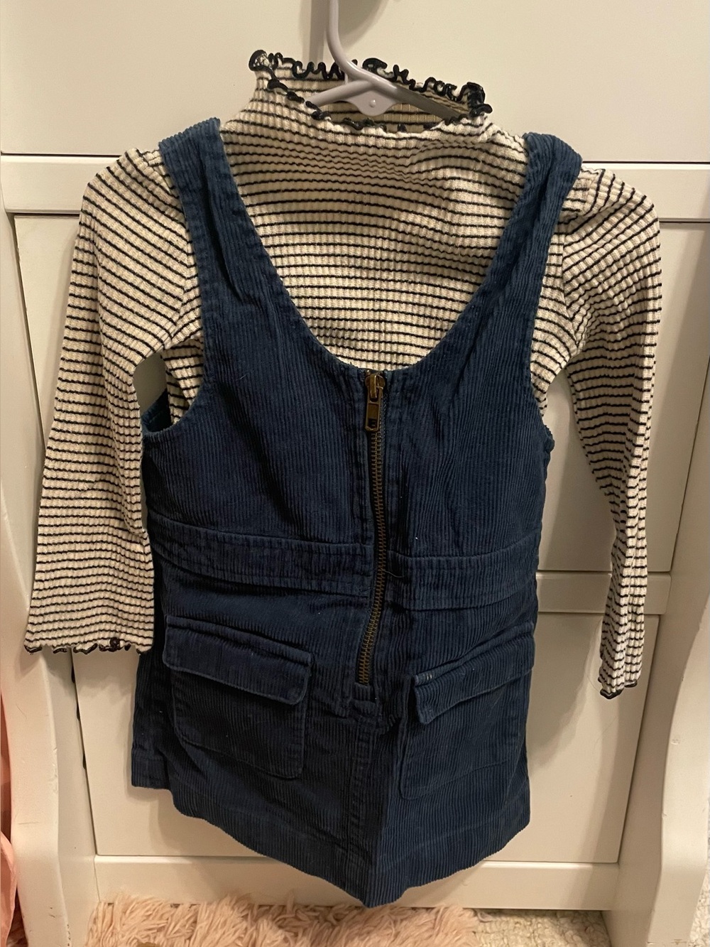 Art Class 2-Piece Set: Blue Corduroy Zip Jumper & Striped Mock Neck Top Size 2T